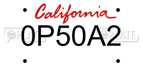 0P50A2 California License Plate