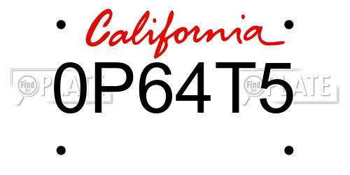 0P64T5 California License Plate