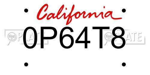 0P64T8 California License Plate