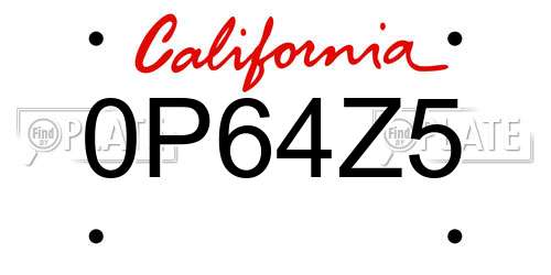 0P64Z5 California License Plate