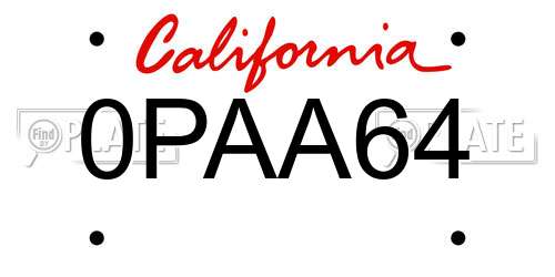 0PAA64 California License Plate