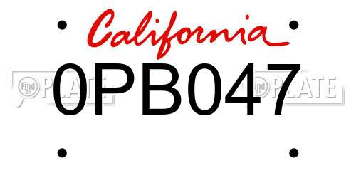 0PB047 California License Plate