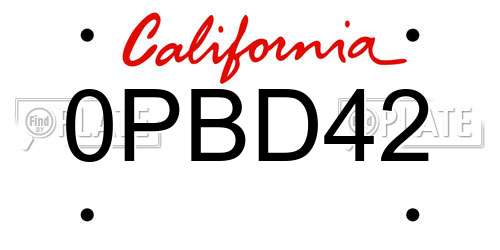 0PBD42 California License Plate