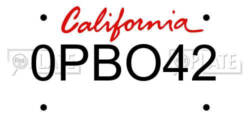0PBO42 California License Plate