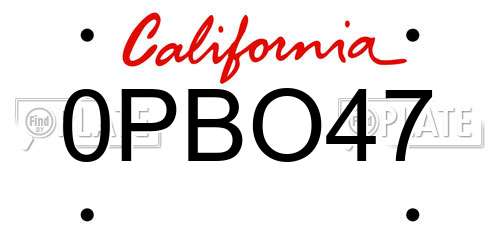 0PBO47 California License Plate