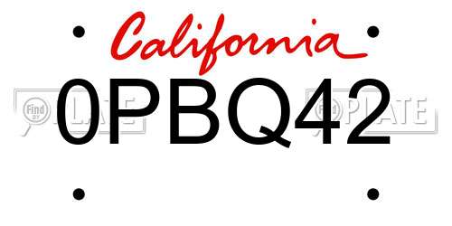 0PBQ42 California License Plate