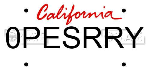 0PESRRY California License Plate