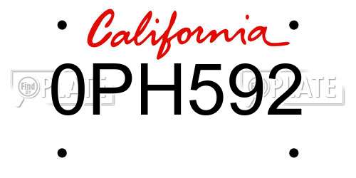 0PH592 California License Plate