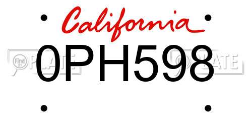 0PH598 California License Plate