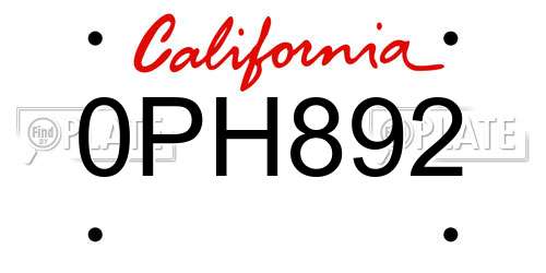 0PH892 California License Plate