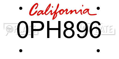 0PH896 California License Plate