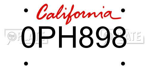 0PH898 California License Plate