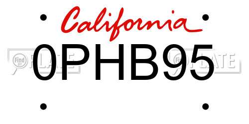 0PHB95 California License Plate