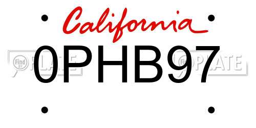 0PHB97 California License Plate