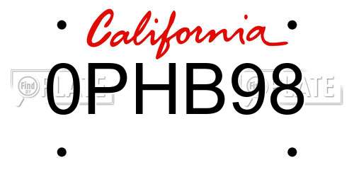0PHB98 California License Plate