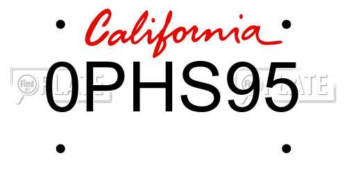 0PHS95 California License Plate