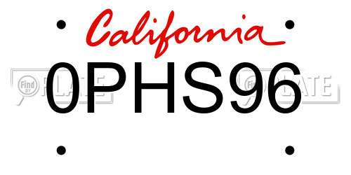 0PHS96 California License Plate