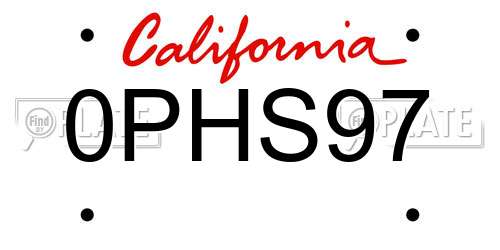 0PHS97 California License Plate