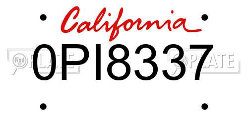 0PI8337 California License Plate
