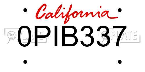 0PIB337 California License Plate
