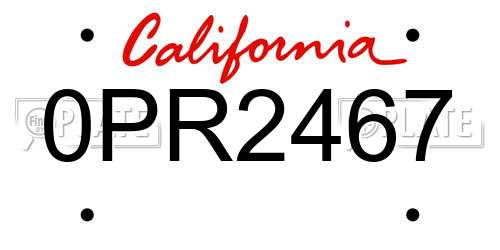 0PR2467 California License Plate