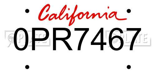 0PR7467 California License Plate
