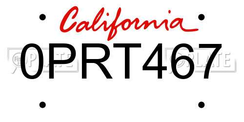 0PRT467 California License Plate
