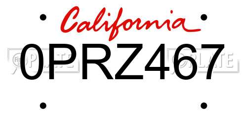 0PRZ467 California License Plate