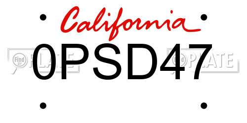 0PSD47 California License Plate
