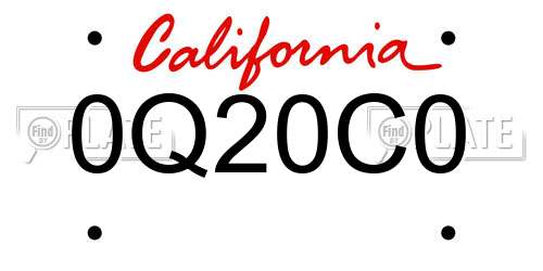 0Q20C0 California License Plate