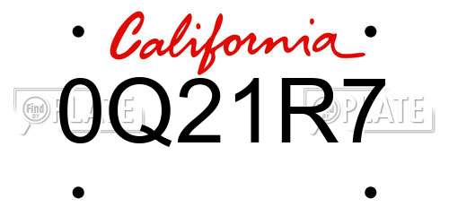 0Q21R7 California License Plate