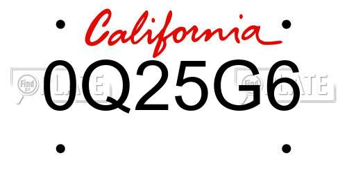 0Q25G6 California License Plate