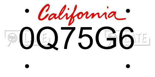 0Q75G6 California License Plate