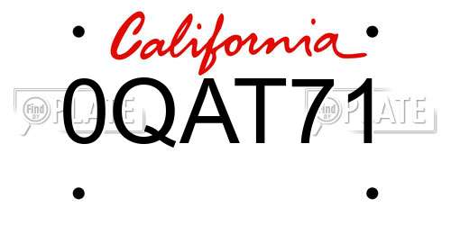 0QAT71 California License Plate