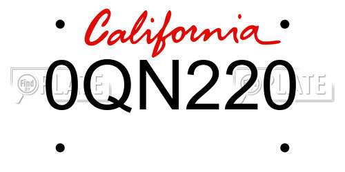 0QN220 California License Plate