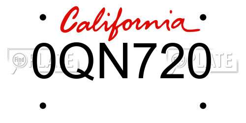 0QN720 California License Plate