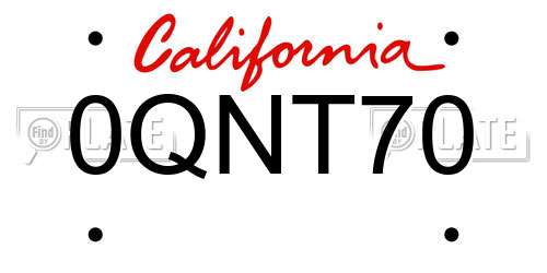 0QNT70 California License Plate