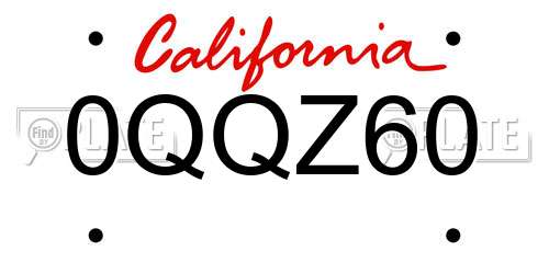 0QQZ60 California License Plate