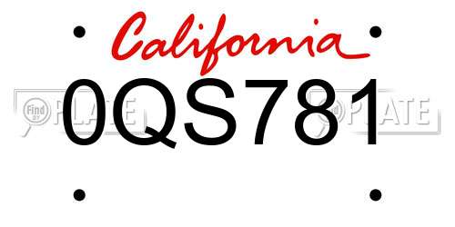 0QS781 California License Plate