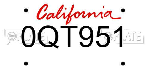 0QT951 California License Plate