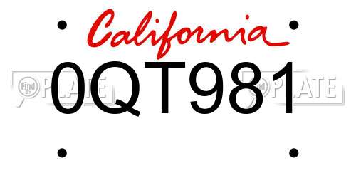 0QT981 California License Plate
