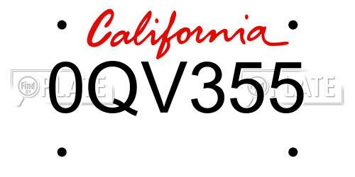 0QV355 California License Plate