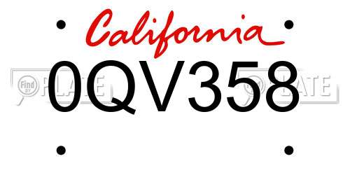 0QV358 California License Plate