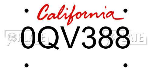 0QV388 California License Plate