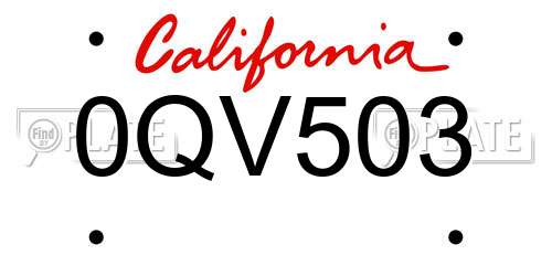 0QV503 California License Plate