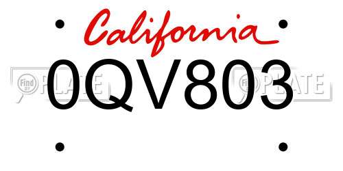 0QV803 California License Plate
