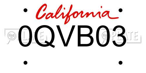 0QVB03 California License Plate