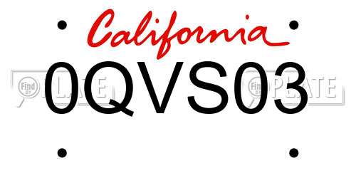 0QVS03 California License Plate