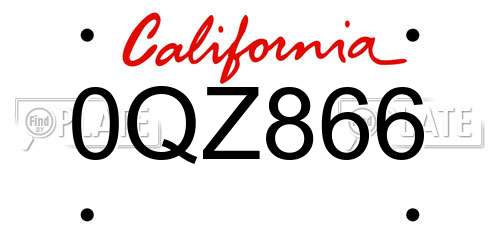 0QZ866 California License Plate