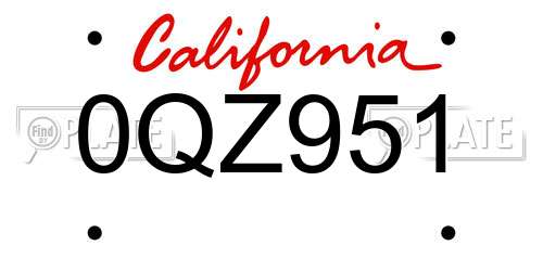 0QZ951 California License Plate